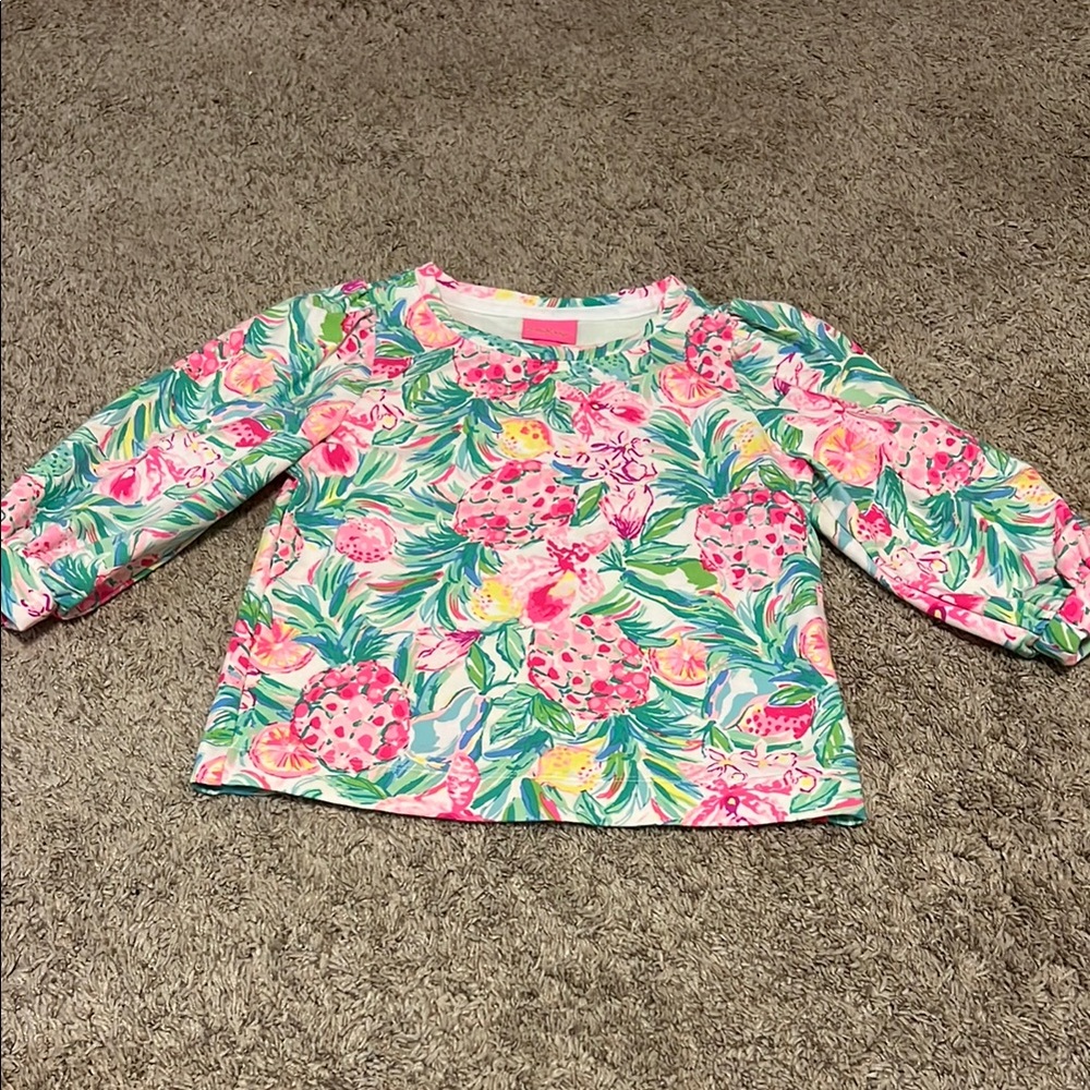 Lilly Pulitzer Pink and Green Floral 3/4 Sleeve Pullover
